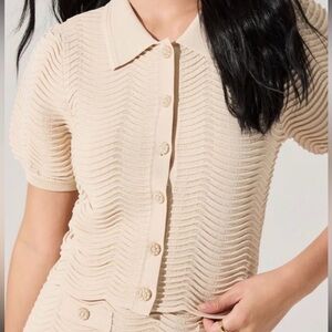 ASTR the Label Label Perrine Short Sleeve Pointelle Cardigan